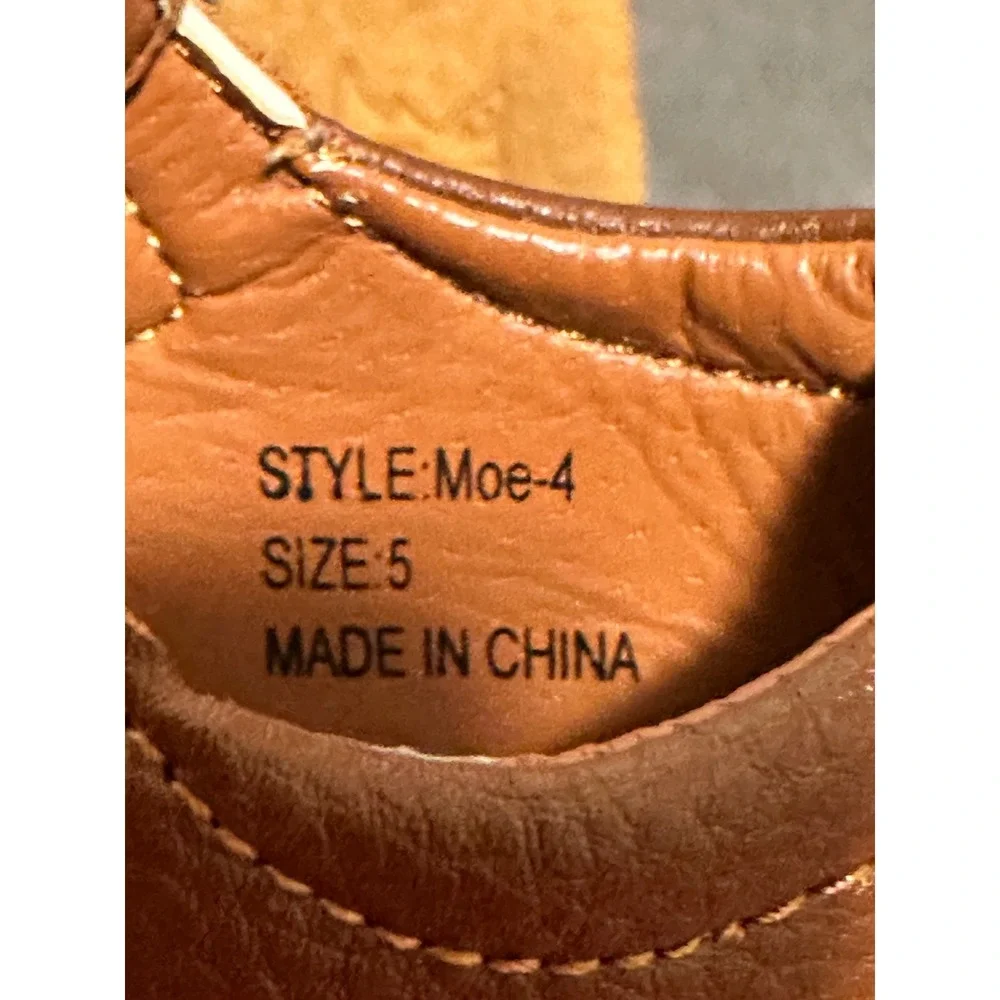 Happy Bee Toddler Shoes Brown Smiley Face Faux Leather Loafers Moe-4 Size 5